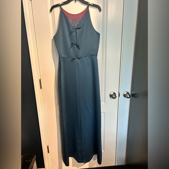 Cachet Size 14 Formal Teal Floor Length Gown with Tie Details down the back - Picture 10 of 15